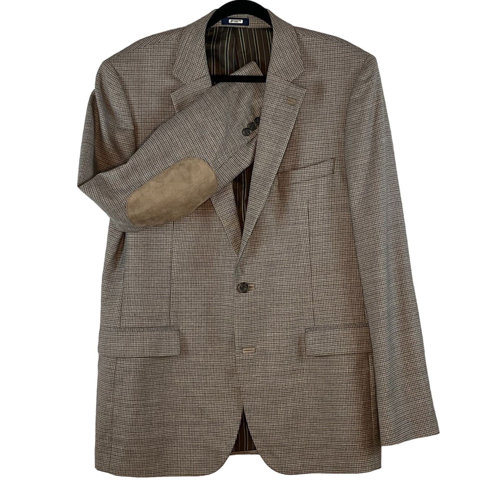 Stafford Mens 44l Sport Coat Classic Fit 2 Button Houndstooth Elbow Patches